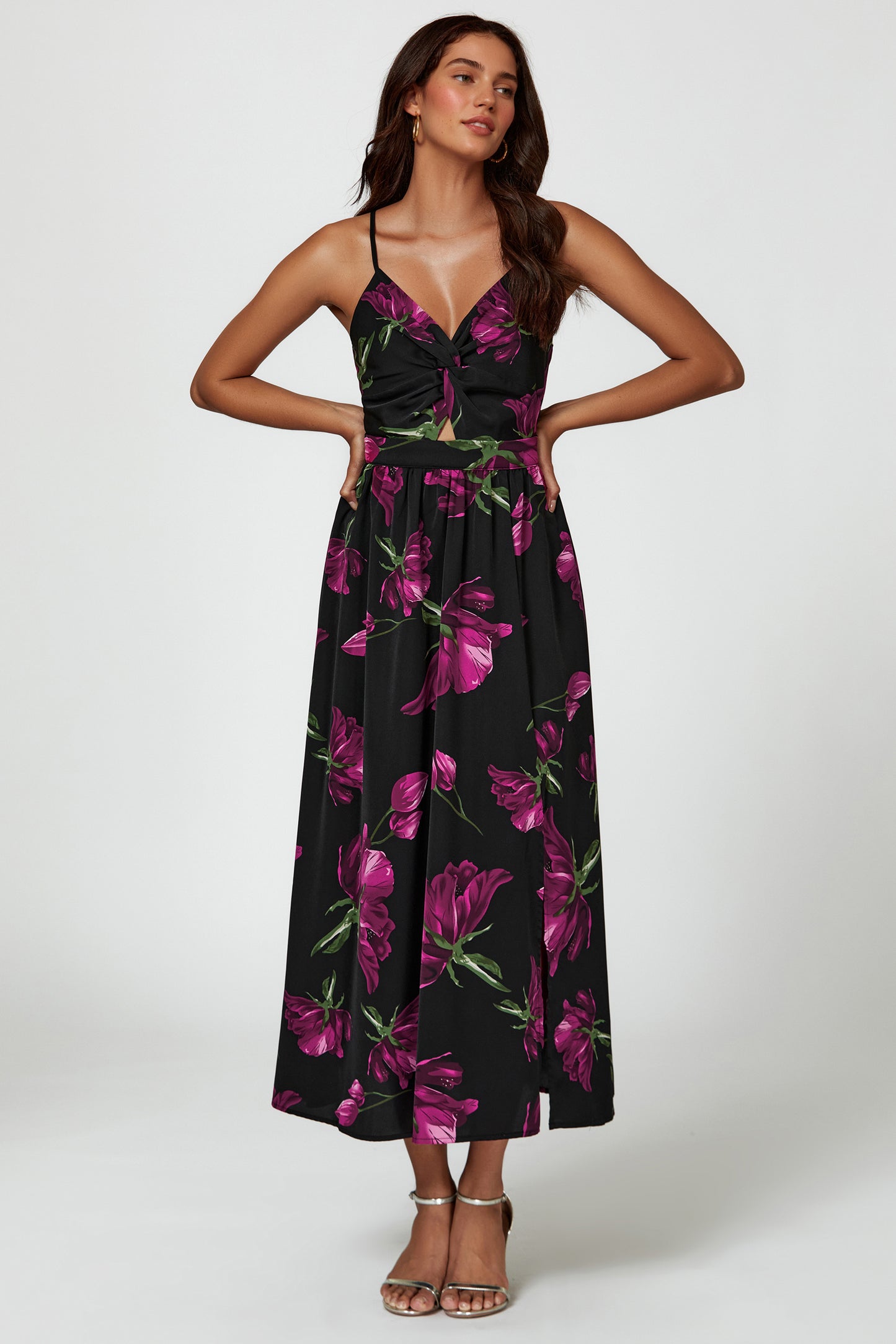 Florales Maxikleid | Elegantes Design mit Rückenausschnitt und Bindeschleife FS804-BM