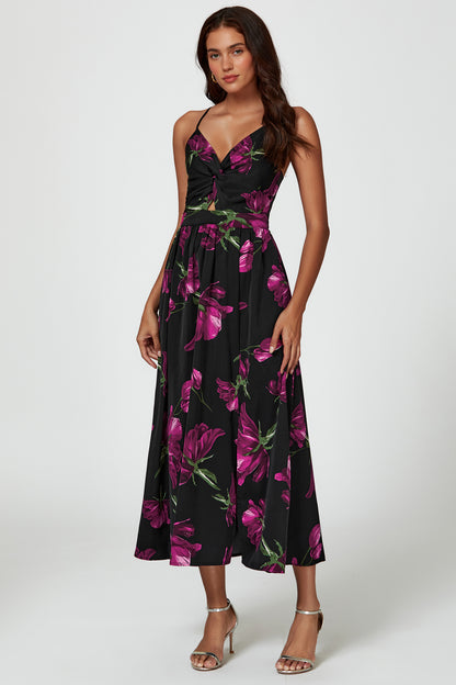 Florales Maxikleid | Elegantes Design mit Rückenausschnitt und Bindeschleife FS804-BM