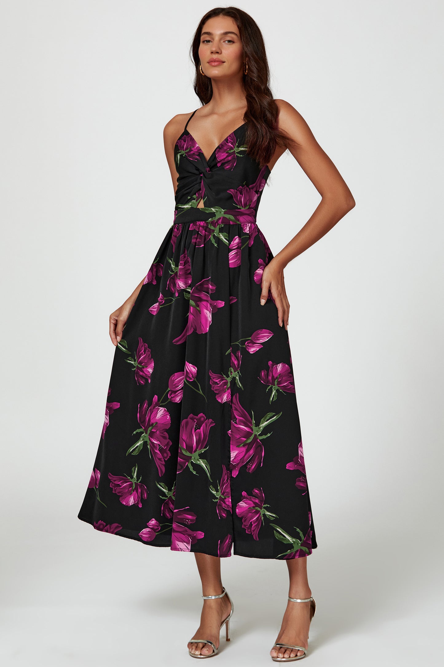 Florales Maxikleid | Elegantes Design mit Rückenausschnitt und Bindeschleife FS804-BM