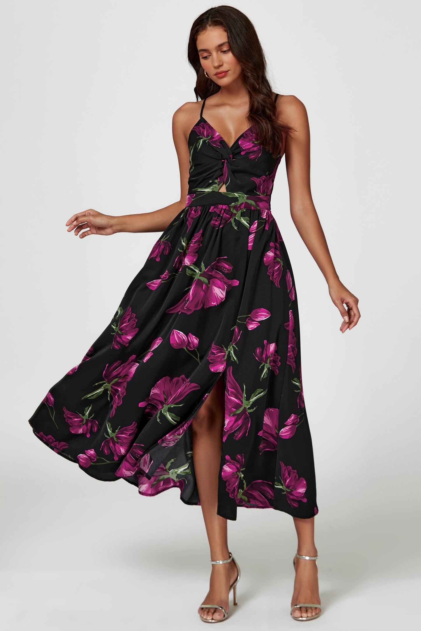 Florales Maxikleid | Elegantes Design mit Rückenausschnitt und Bindeschleife FS804-BM