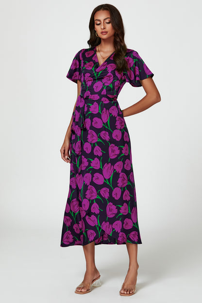 Florales Maxikleid | Elegantes Wickeldesign mit Taillengürtel FS758-LFMB