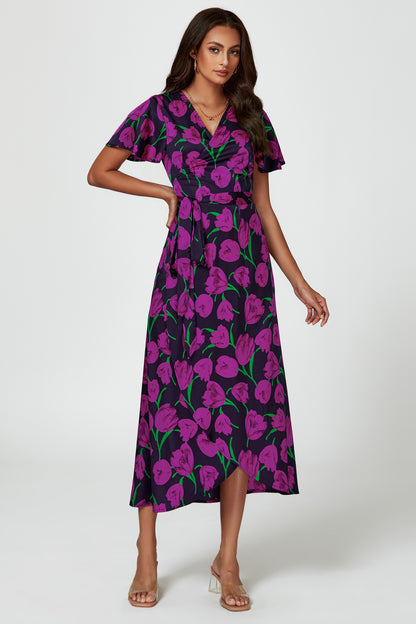 Florales Maxikleid | Elegantes Wickeldesign mit Taillengürtel FS758-LFMB