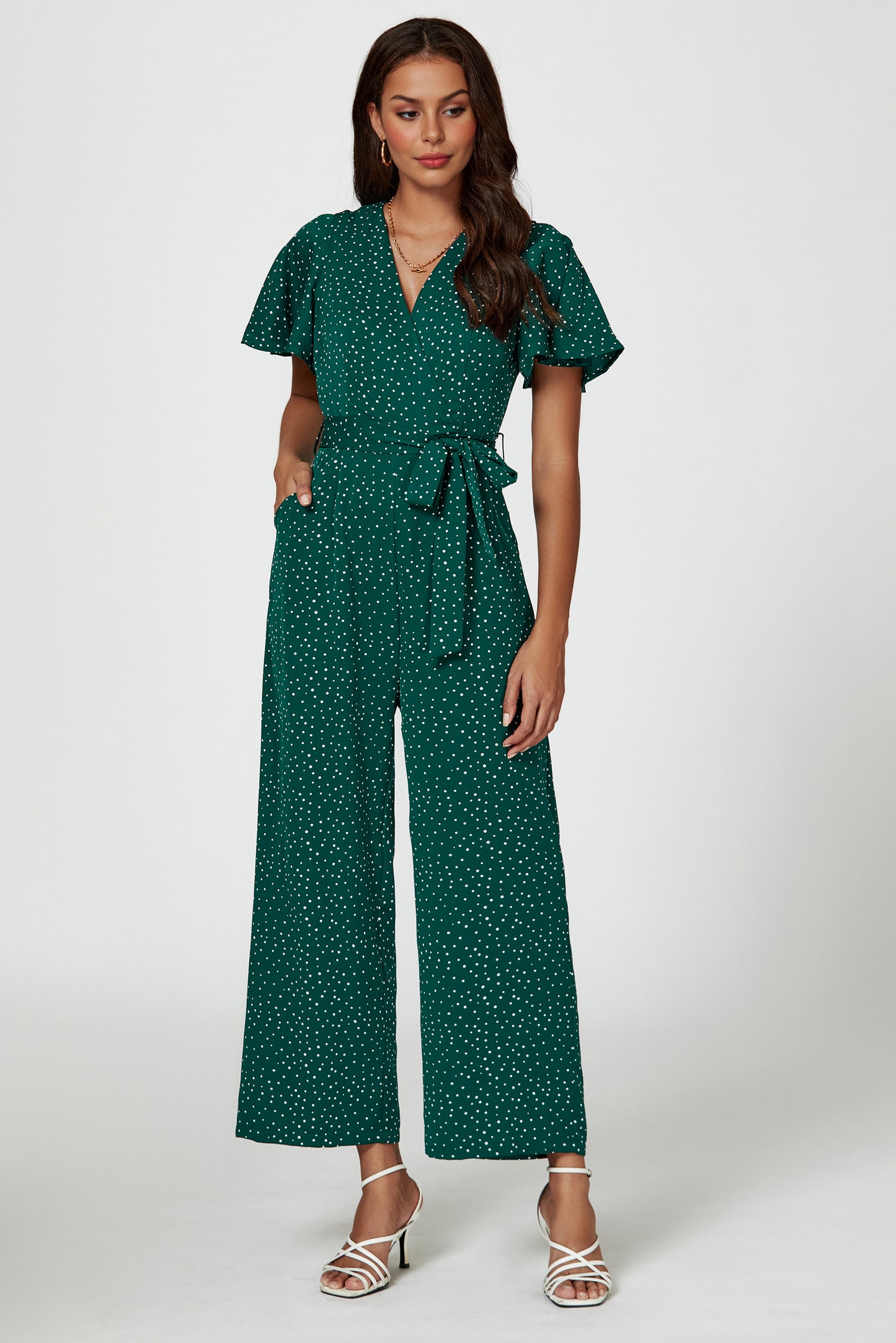 Gepunkteter Jumpsuit | Elegantes Wickeldesign mit Bindegürtel FS708-GD