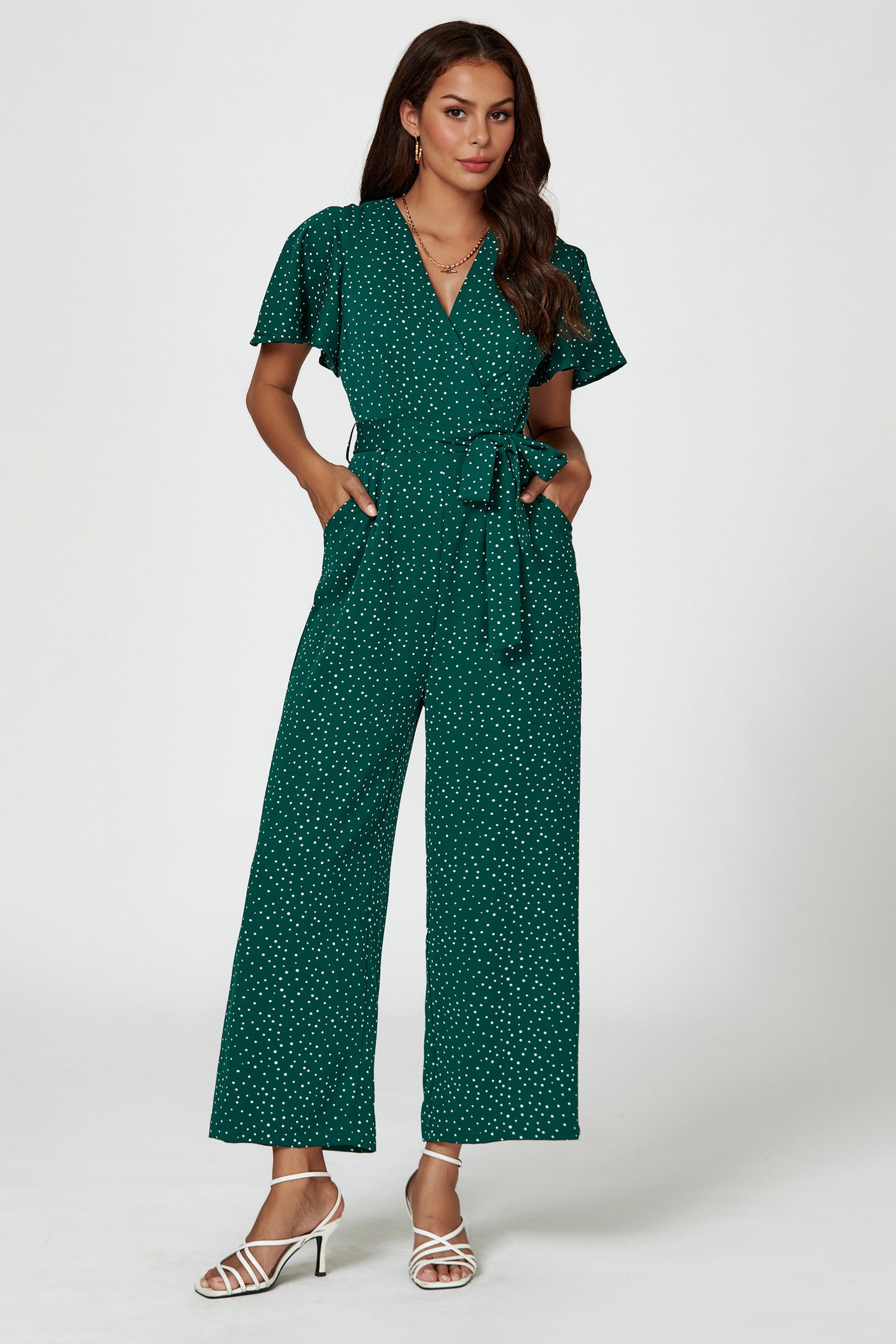 Gepunkteter Jumpsuit | Elegantes Wickeldesign mit Bindegürtel FS708-GD