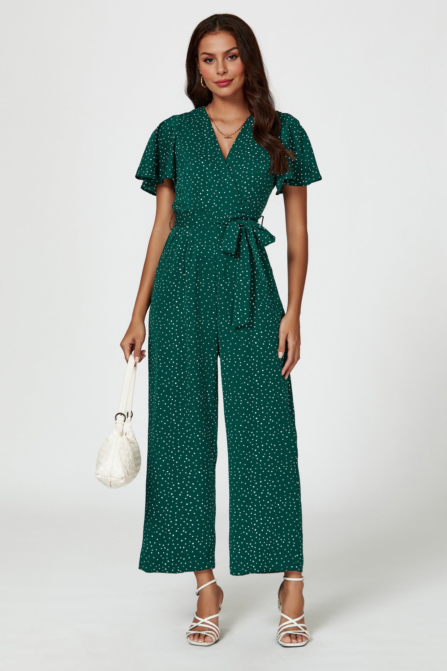 Gepunkteter Jumpsuit | Elegantes Wickeldesign mit Bindegürtel FS708-GD