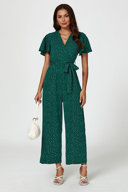 Gepunkteter Jumpsuit | Elegantes Wickeldesign mit Bindegürtel FS708-GD
