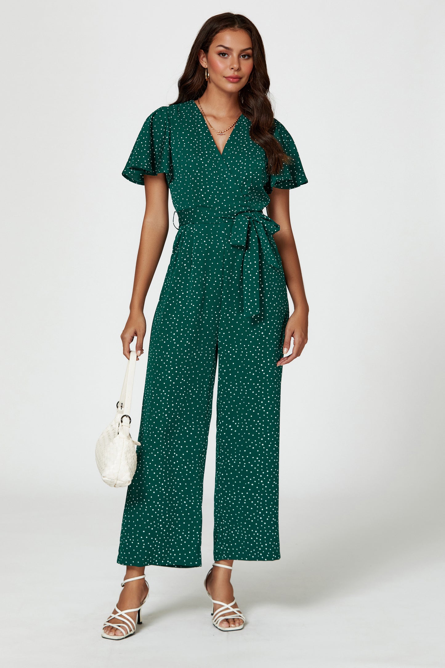 Gepunkteter Jumpsuit | Elegantes Wickeldesign mit Bindegürtel FS708-GD