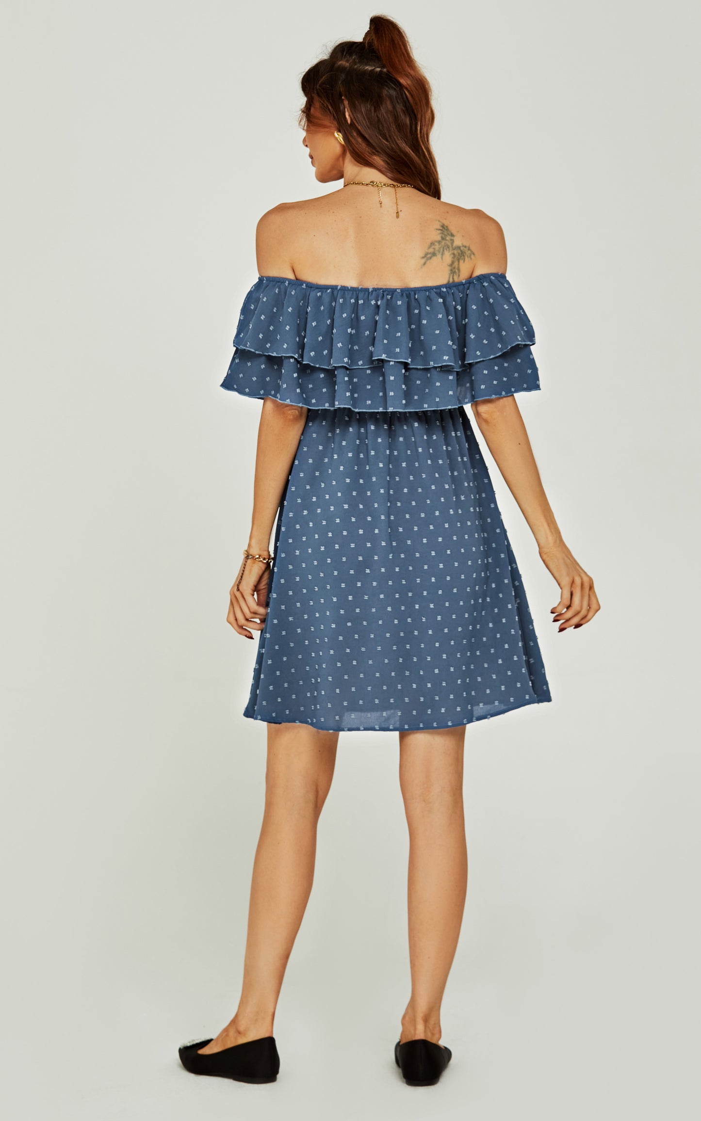 Florales Minikleid | Elegantes Design mit Puffärmeln und Karree-Ausschnitt FS370-Blue